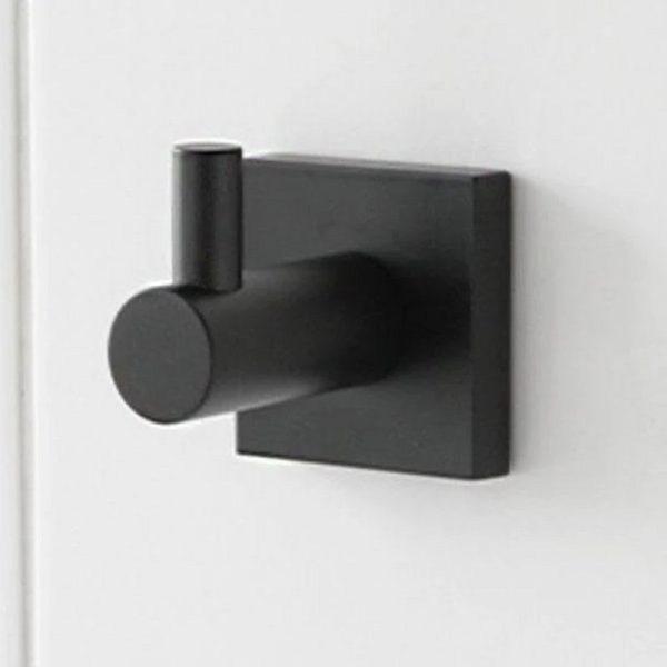 black single robe hook with square wall mount