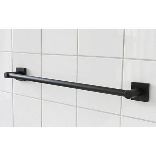 black straight towel rail with square wall mount on each end