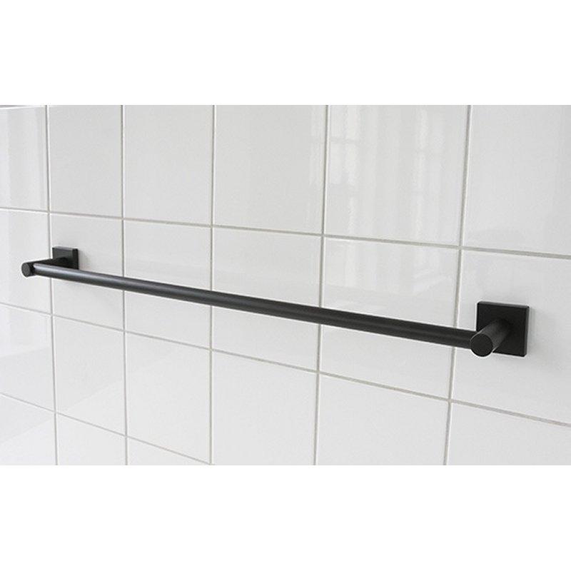 black straight towel rail with square wall mount on each end