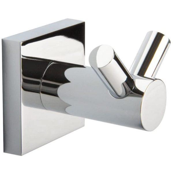 chrome double robe hook with square wall mount