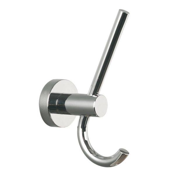 chrome double robe hook with circular wall mount