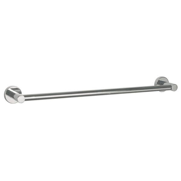 chrome straight towel rail with circular wall mount on each end