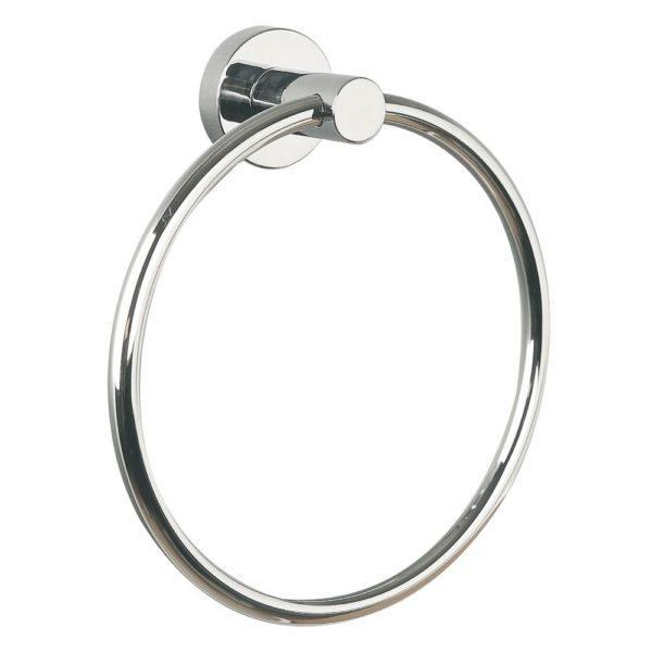 chrome circular shaped towel ring with circular wall mount