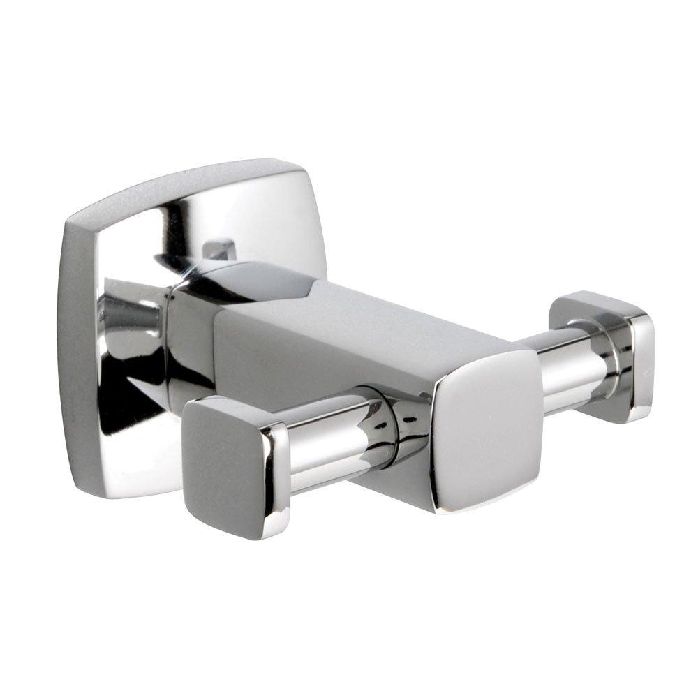 chrome double robe hook with square wall mount