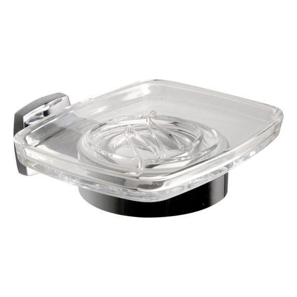 lass square soap dish on a chrome wall mounted holder with square wall mount