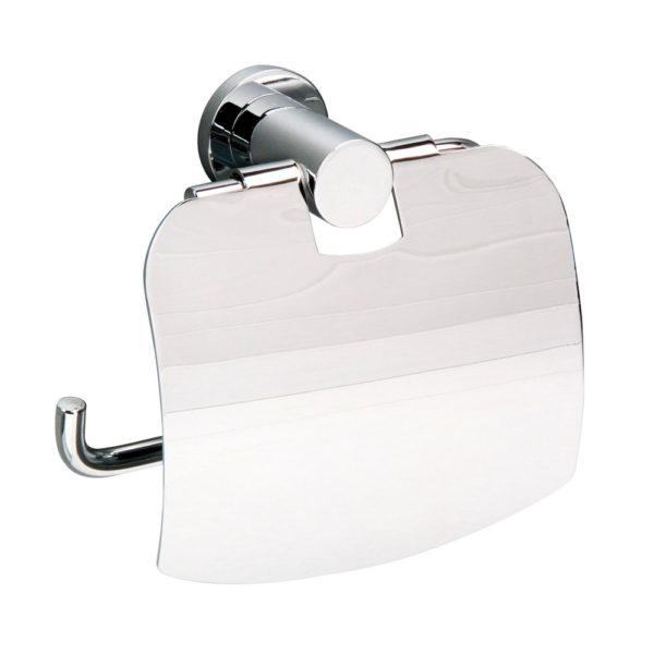 Chrome Toilet roll holder with a rctangular flap style lid