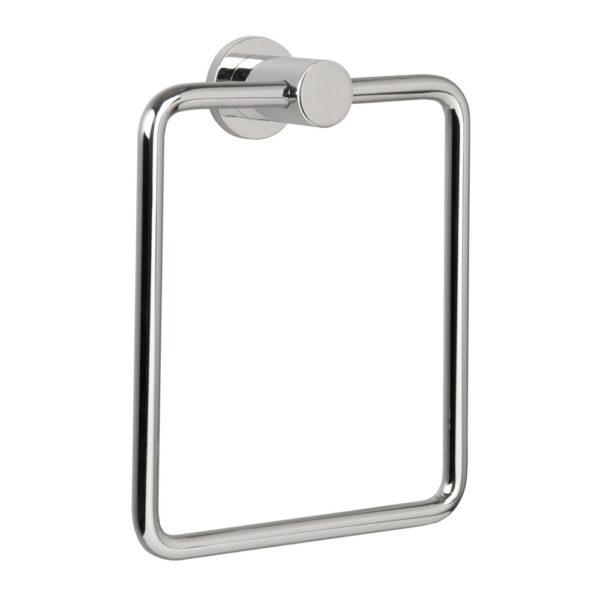 chrome rounded square shaped towel ring with round wall mount