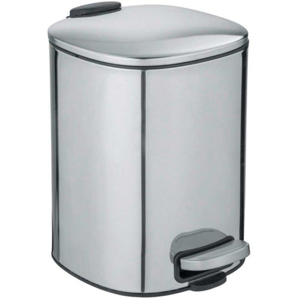 polished steel rectangular pedal bin with soft rounded corners and edges