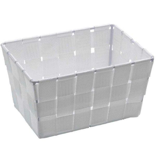 rectangular white large weave basket with white wire frame