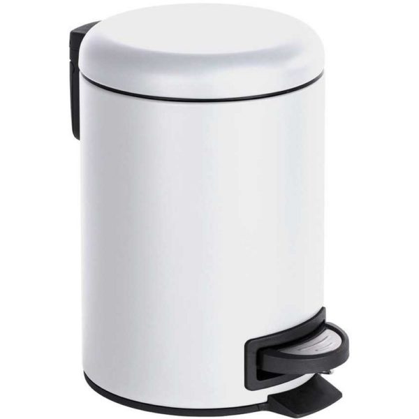 white round pedal bin with black and chrome effect foot pedals