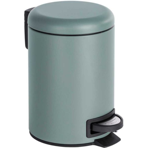grey round pedal bin with black and chrome effect foot pedals