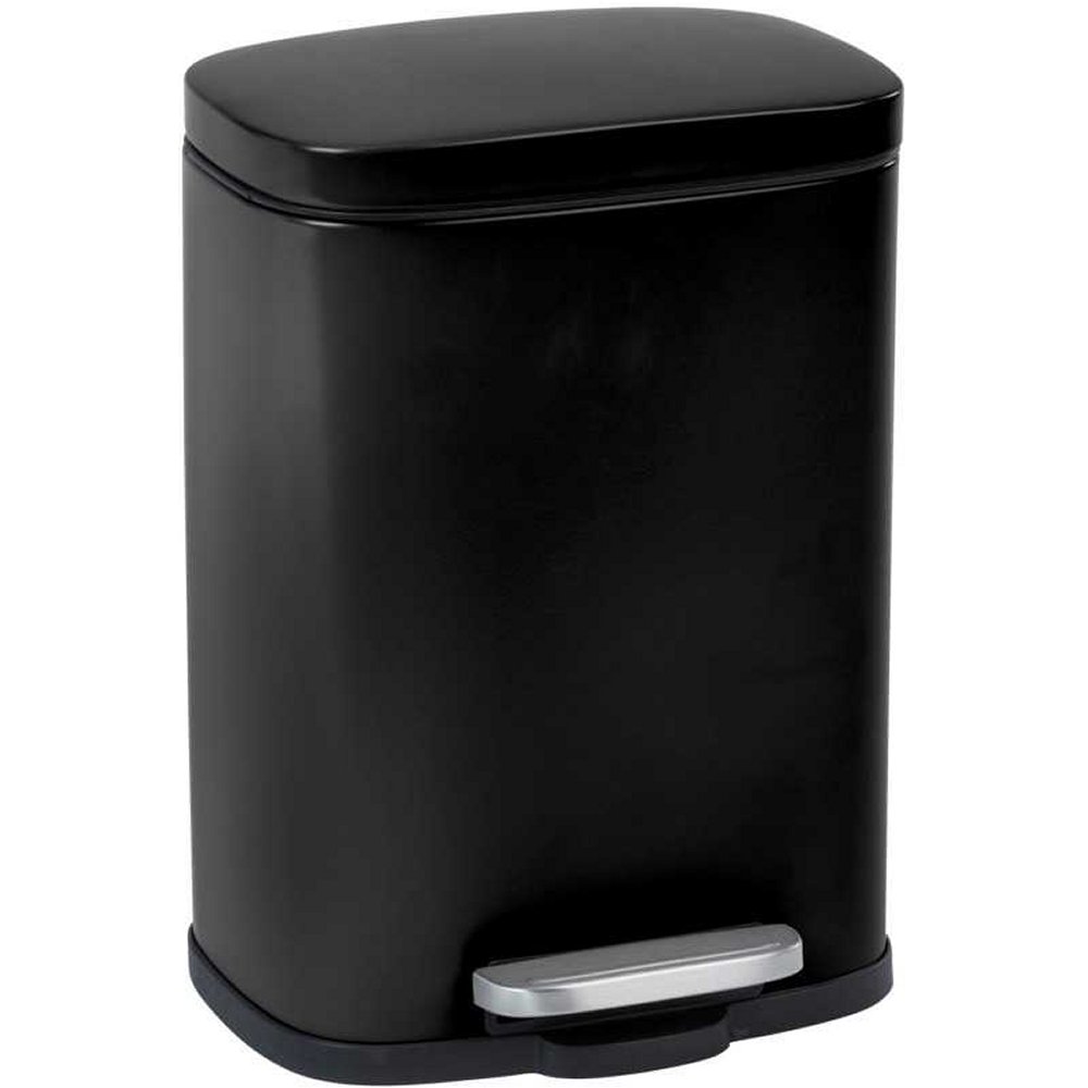 black rectangular pedal bin with rounded corners and a chrome pedal.