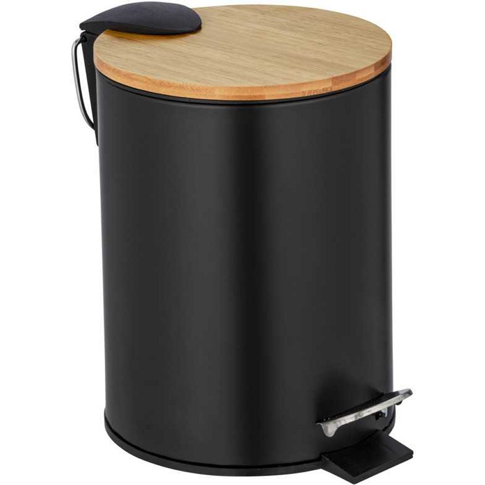 round pedal waste bin with bamboo lid, choe pedal and black hinge