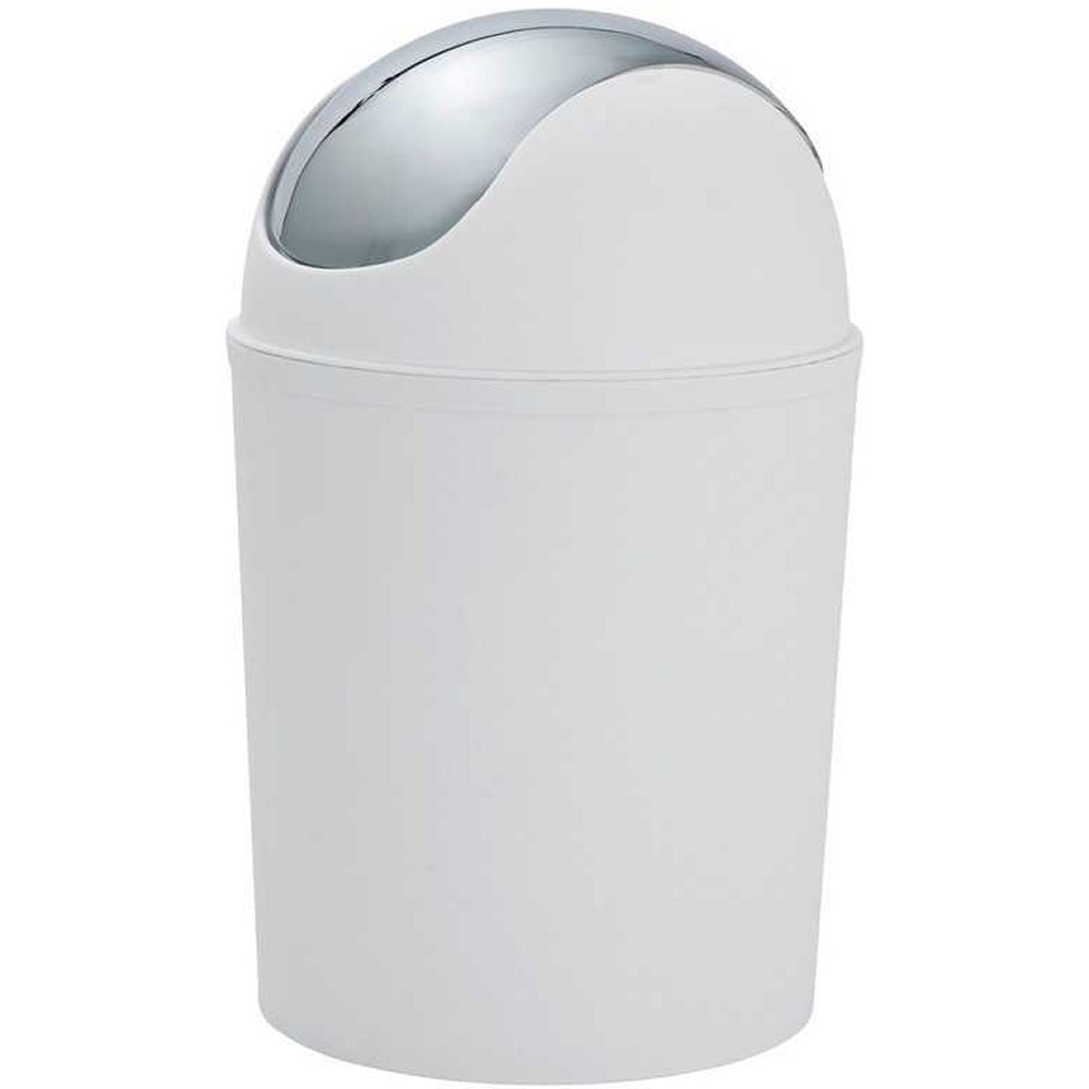 round swing top bin with rounded lid with chrome effect swing lid