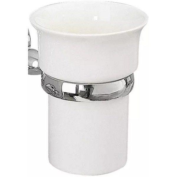 white ceramic tumbler, wider at the top secion to allow for placement in a holder