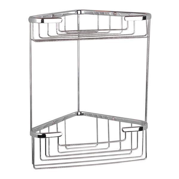 chrome double corner wire basket, the basket wires are arranged horizontal to the front of the basket