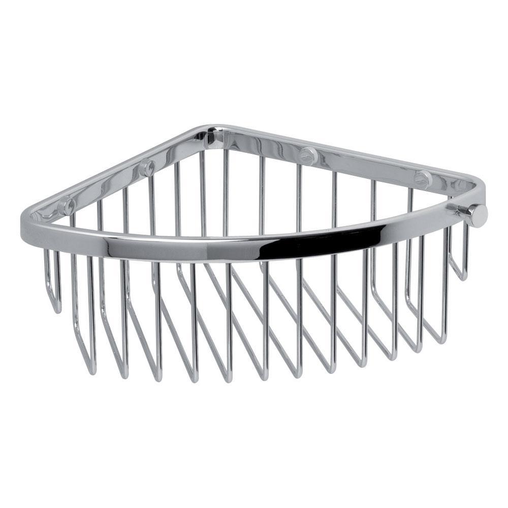 chrome corner wire basket, the basket wires are arranged horizontal to the front of the basket