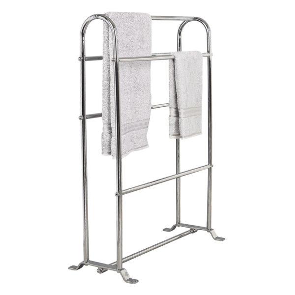 chrome towel horse holding two white towels