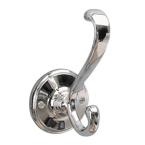chrome double robe hook on a circular wall plate