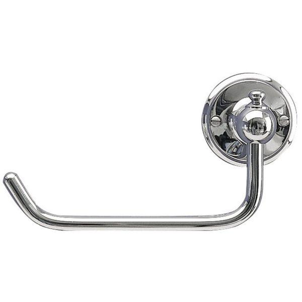 chrome open toilet roll holder with a circular wall plate