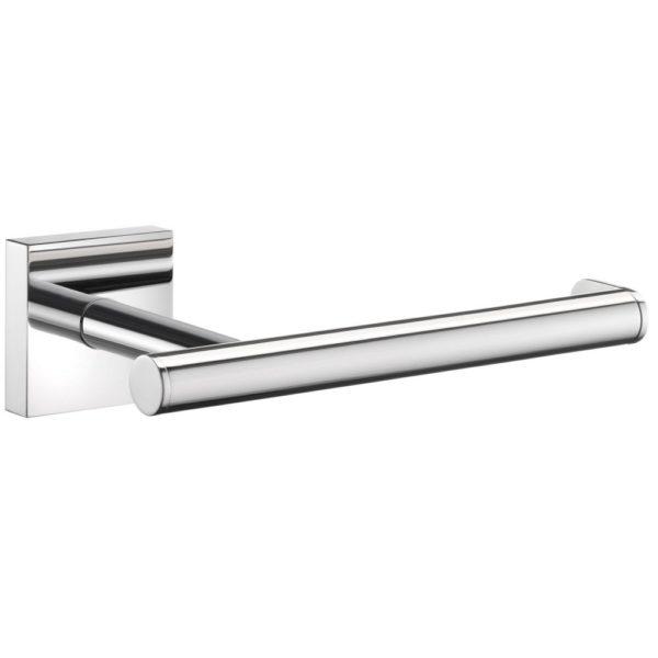 chrome toilet roll holder in a horizontal bar shape