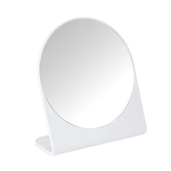 round mirror on a white folded plastic frame/base