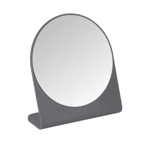 round mirror on an anthracite coloured folded plastic frame/base
