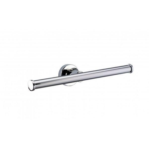 chrome wall mounted double spare roll holder, it is a short vertical post