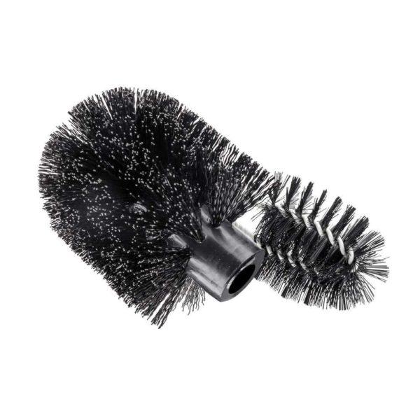 black bristle toilet brush head with an extra section for rim cleaning
