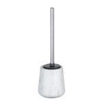 marble effect ceramic brush holder holding a brush with a straight chrome handle