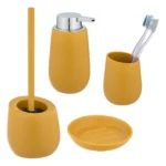 Wenko Badi Yellow Soap Dispenser Toilet Brush, Soap Dish & Tumbler Set