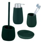 Wenko Badi Dark Green Soap Dispenser Toilet Brush, Soap Dish & Tumbler Set